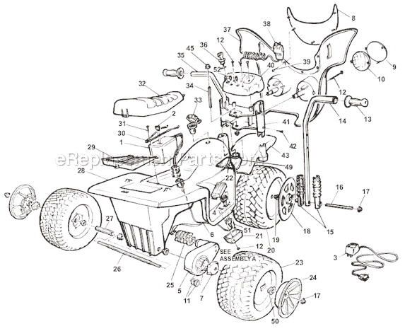 Page A Diagram and Parts List for 74510-84800  Power Wheels Ride-On Motorcyles